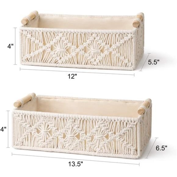 2 pcs Macrame Storage Baskets Boho Decor Box Woven Decorative Countertop Toilet - Picture 4 of 6